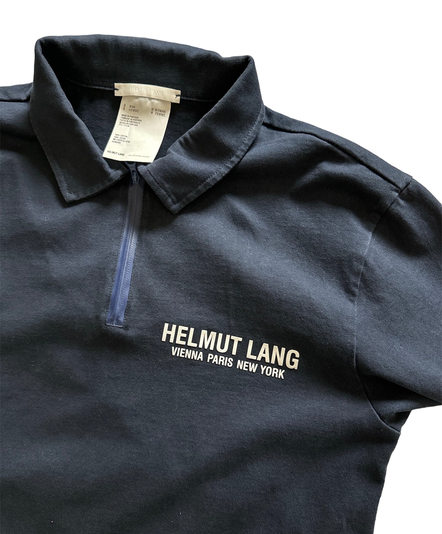 HELMUT LANG NAVY QUARTER ZIP POLO